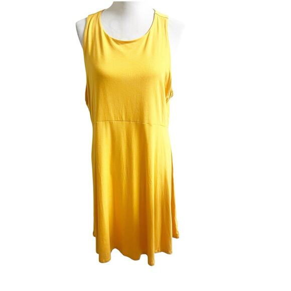 Athleta Tank Dress Athletic Pullover Sz 1X Yellow Jersey Scoop Neck Knee Length - Picture 1 of 8
